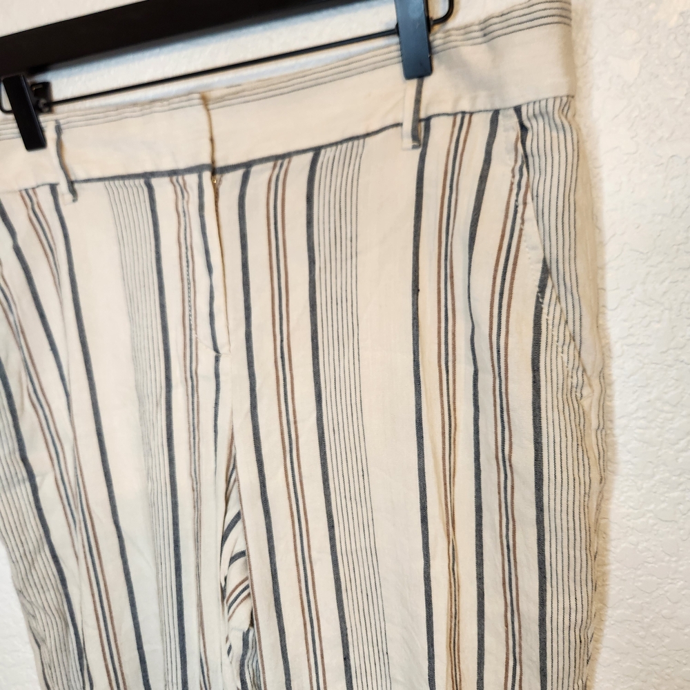 Ann Taylor Loft Linen Pants Women Sz 12 Straight Leg Beach Summer Striped - Picture 4 of 16